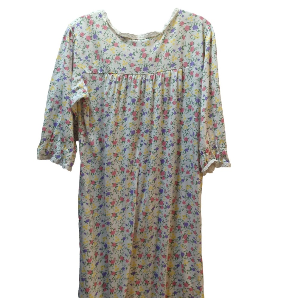Rebecca Lynn Floral Purple pink poly cotton long nightgown lace trim Large L